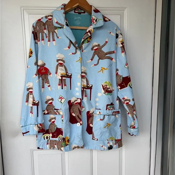 •Nick & Nora• Sock Monkey Pattern Pajama Set - Size Large - Picture 2 of 13